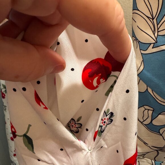 Unique Vintage - White Fit and Flare Halter Dress with Red Cherry Print (Size L) - Picture 4 of 5